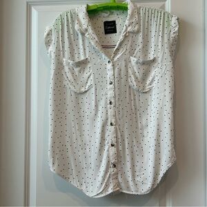 Jach's Girlfriend black white polka dot sleeveless blouse Sz L self fabric trim